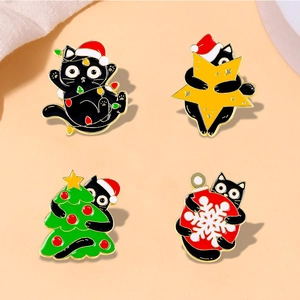 Weihnachten Schwarze Katze Emaille Brosche Pin Zinklegierung Süße Cartoon Festliche Dekoration Geschenk Kinder Frauen