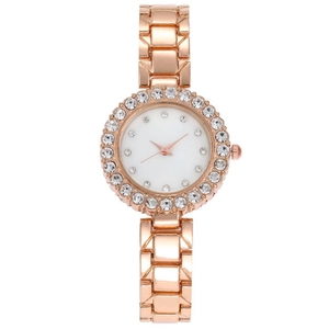 Luxurious rose gold women's watch featuring sparkling rhinestones on the dial and bezel