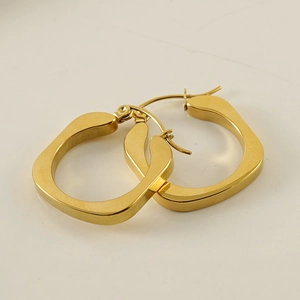 Polished 18K gold-plated stainless steel U-shape geometric hoop earrings for women