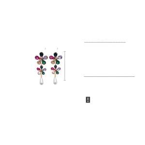 Detailed dimensions of 18k gold plated flower earrings with crystals and drop pearls