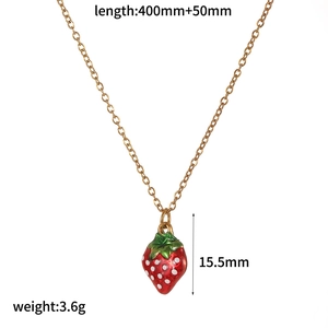 Detailed view of strawberry pendant necklace with size 400+50mm and 3.6g weight