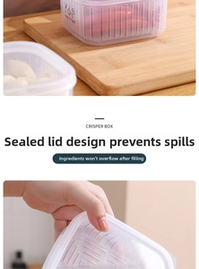 Detail of sealed lid design on a transparent crisper box for fresh food storage