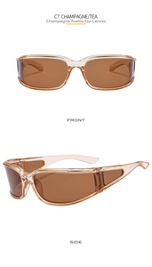 Front and side views of champagne frame polarized sports sunglasses with tea lenses