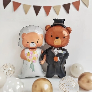 Detail of bride and groom bear foil balloons for wedding party decoration