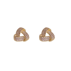 Elegant gold triangular stud earrings paved with clear cubic zirconia crystals