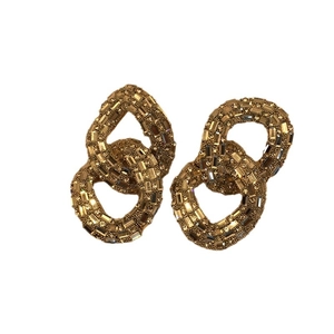 Fashionable gold chain link earrings with sparkling white crystals for a luxury look