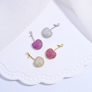 Cherry Shape Fruit Pendant Copper With Cubic Zirconia Sweet Heart Style Jewelry DIY Accessory For Necklaces