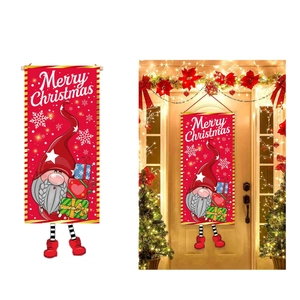 Christmas Gnome door banner featuring Merry Christmas text and festive gift box patterns