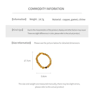 Detailed size specifications for citrine and garnet flower bracelet with material info