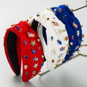 USA Independence Day Patriotic Headband Red White Blue Rhinestone Star Flag Knotted Headband Women Hair Accessories