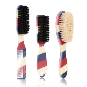 Set de 3 outils de barbier avec manches rayés bleu blanc rouge pour barbe et coiffure