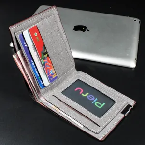 Men's minimalist short canvas bifold wallet featuring multiple card slots and ID window