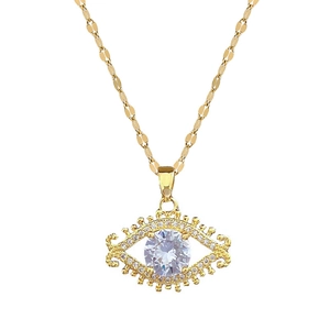 Luxurious gold stainless steel evil eye necklace featuring sparkling crystal accents