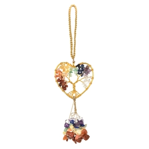 Ornement cœur Arbre de Vie fait main avec cristaux de chakra naturels multicolores