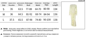 Size guide table for women's slim fit maxi dress showing measurements for S, M and L