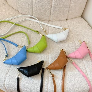 Kids Crossbody Bag Croissant Shape PU Leather Solid Color Adjustable Strap Fashionable Shoulder Bag For Toddlers Girls Boys