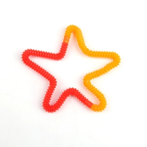 Pentagram shape made of red and orange colorful stretch tubes sensory relief toys