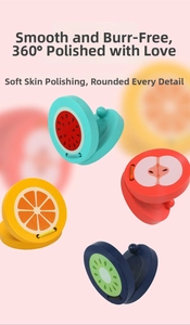 Detail of colorful wooden fruit castanets showing smooth polished edges and round texture