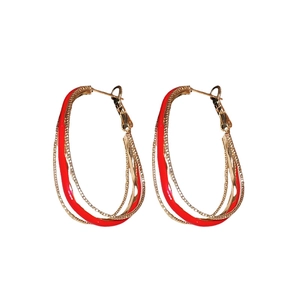 Elegant layered geometric gold hoop earrings with vibrant red enamel finish for women