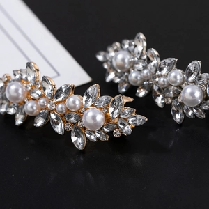 Sparkling crystal and pearl floral duckbill hair clips in gold and silver finish