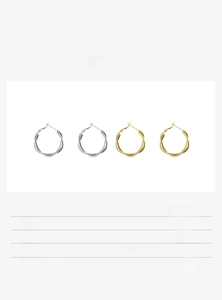 Detailed chart showing S925 silver needle hoop earrings dimensions and copper material specs