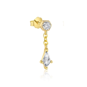 Macro detail of S925 sterling silver gold-plated earring with sparkling cubic zirconia drops