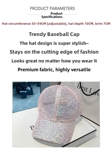 Detailed close-up of pink sequins on a stylish baseball cap with adjustable metal buckle