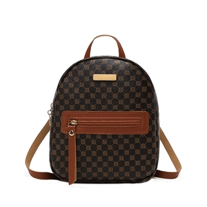 Floral pattern vintage brown PU leather backpack with tassel detail and metal trim