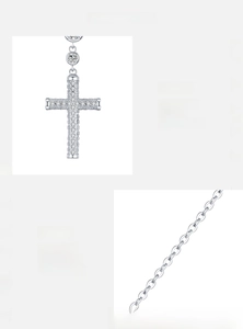 Detail of S925 sterling silver cross pendant featuring high-density 5A zircon inlay work