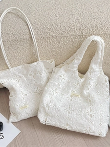 Lace Embroidery Tote Bag Hollow Out Floral Pattern Pastoral Style Large Capacity Women Shoulder Handbag For Summer