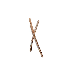 Minimalist rose gold X-shaped hair pins with sparkling rhinestones for women