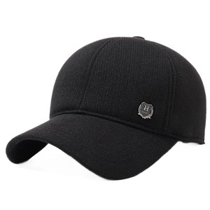 Men's wool blend winter baseball cap with thick ear protection and H Sport metal logo