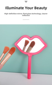 Pink lips shaped handheld makeup mirror with high-definition float glass and handle