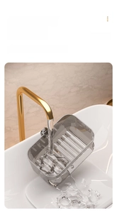 Detail of detachable double-layer soap box with drainage grid in smoky grey finish