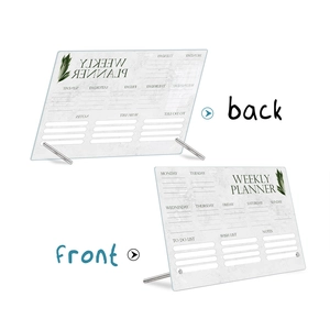 Clear acrylic weekly planner board with metal stand for office desk memo and note taking