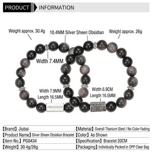 Obsidian beaded bracelet set with titanium steel FOREVER charms for men and women