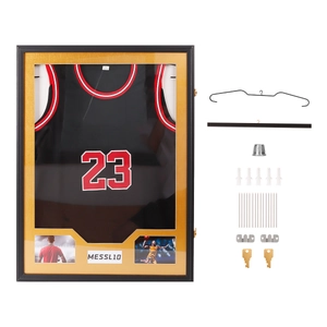 Black jersey display case frame set with clear panel and mounting hardware for sports decor