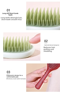 Close-up of dual-level detangling bristles and ergonomic handle on hairbrush