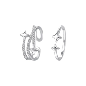 S925 silver multi-layer cross star ring set with sparkling cubic zirconia stones