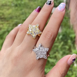 Micro-set zircon star open rings in gold and silver finish for a trendy hip-hop style