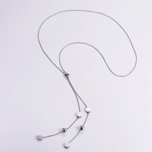 Elegant double-layered silver bead necklace with adjustable Y-shape long tassel pendant