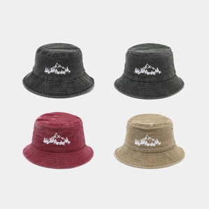 Chapeau Bob En Coton Lavé Rétro Avec Broderie Forêt De Montagne Protection Solaire Chapeau De Pêcheur Extérieur Pour Hommes Et Femmes