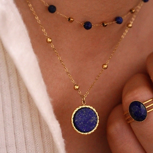 Lapis lazuli eye star pendant necklace and ring set in 14K gold plated stainless steel