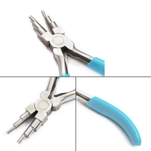 Professional 6-step bail making pliers with non-slip blue handles for DIY jewelry making