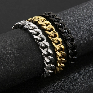 Polished Cuban chain bracelets in silver, gold, and black colors for men and women