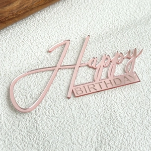 Topper de gâteau Happy Birthday en acrylique or rose pour une belle décoration de fête.