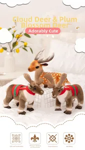 Plush Christmas reindeer set with soft fabric and festive scarves in a cozy bedroom