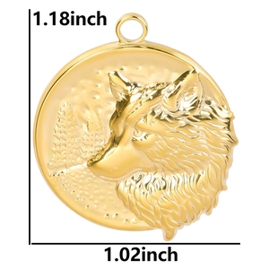Detailed dimension guide for 18k gold plated wolf head pendant 1.18 by 1.02 inches