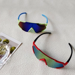 Outdoor sports sunglasses for kids with streamlined large frames in green and red