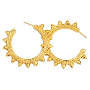 Bohemian 18K gold plated stainless steel large C-shaped hoop earrings with wheat grain